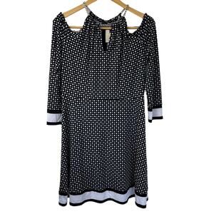 MICHAEL Michael Kors Black/White PolkaDot Dress Chain Neckline Cold Shoulder SzL
